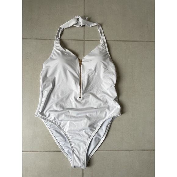 Kenny Flowers Swim One Piece Swimsuit Gold Zip The Santorini - Picture 1 of 10